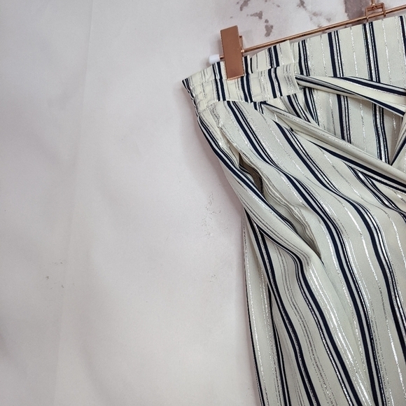 Zara Culotte Wide Leg Pull On Pants Striped Small Cream Blue High Rise White - Picture 3 of 9